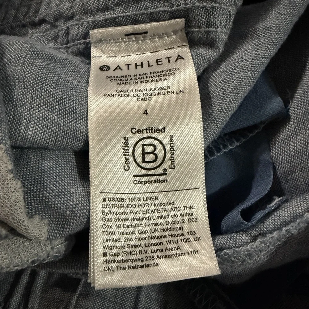 Athleta Cabo Linen Joggers Blue Chambray Women's Size‎ 4 Drawstring Zip Pockets - Picture 4 of 10